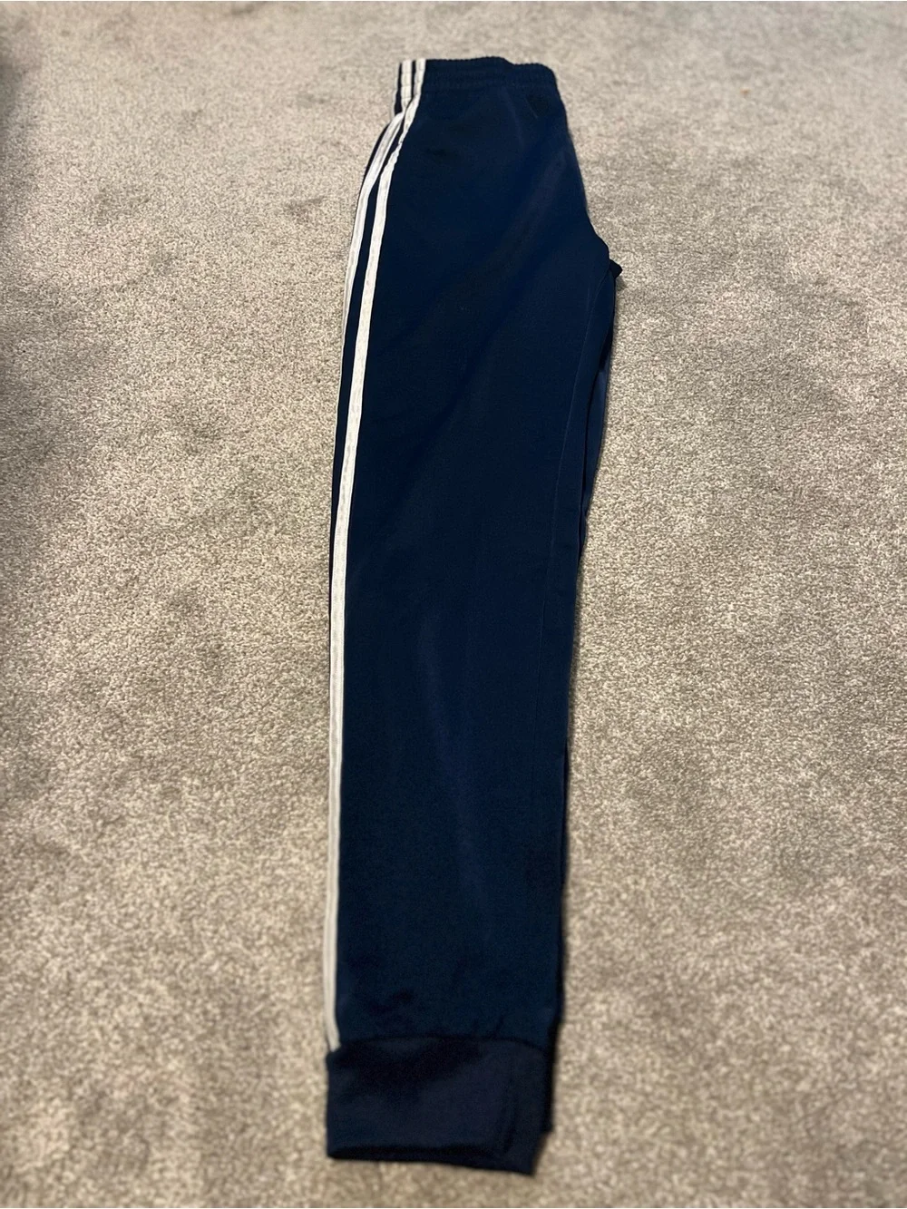 adidas juniors Navy Track Pants with White Side Stripes